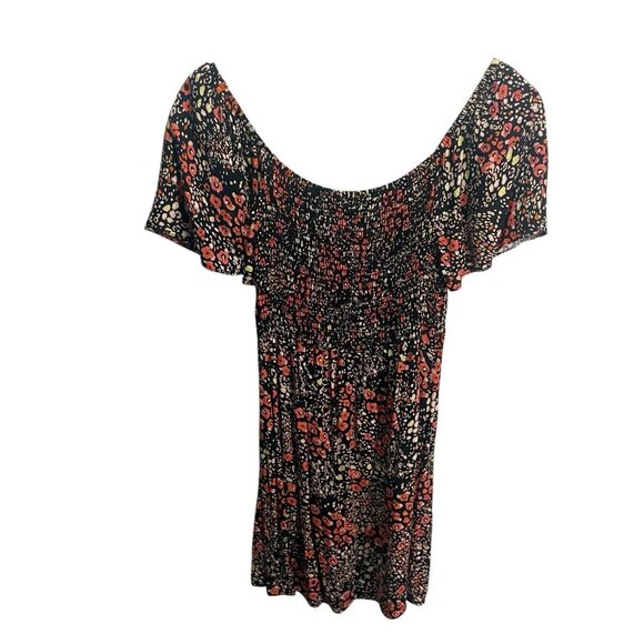 All In Favor Black Floral Mini Dress Size S Flowy Ruched A-line - Picture 1 of 4
